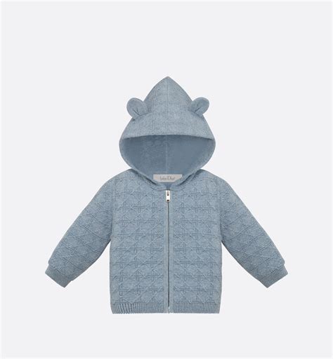 Baby Hooded Cardigan Pale Blue Cannage Cotton .